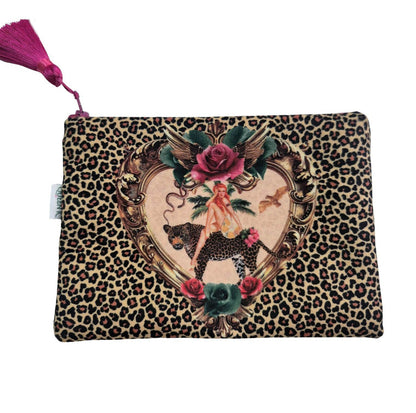 Tiger Rose Leopard Velvet Cosmetics Purse