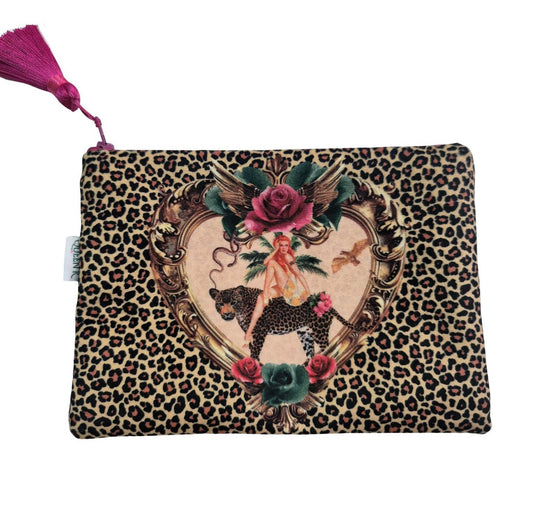 Tiger Rose Leopard Velvet Cosmetics Purse