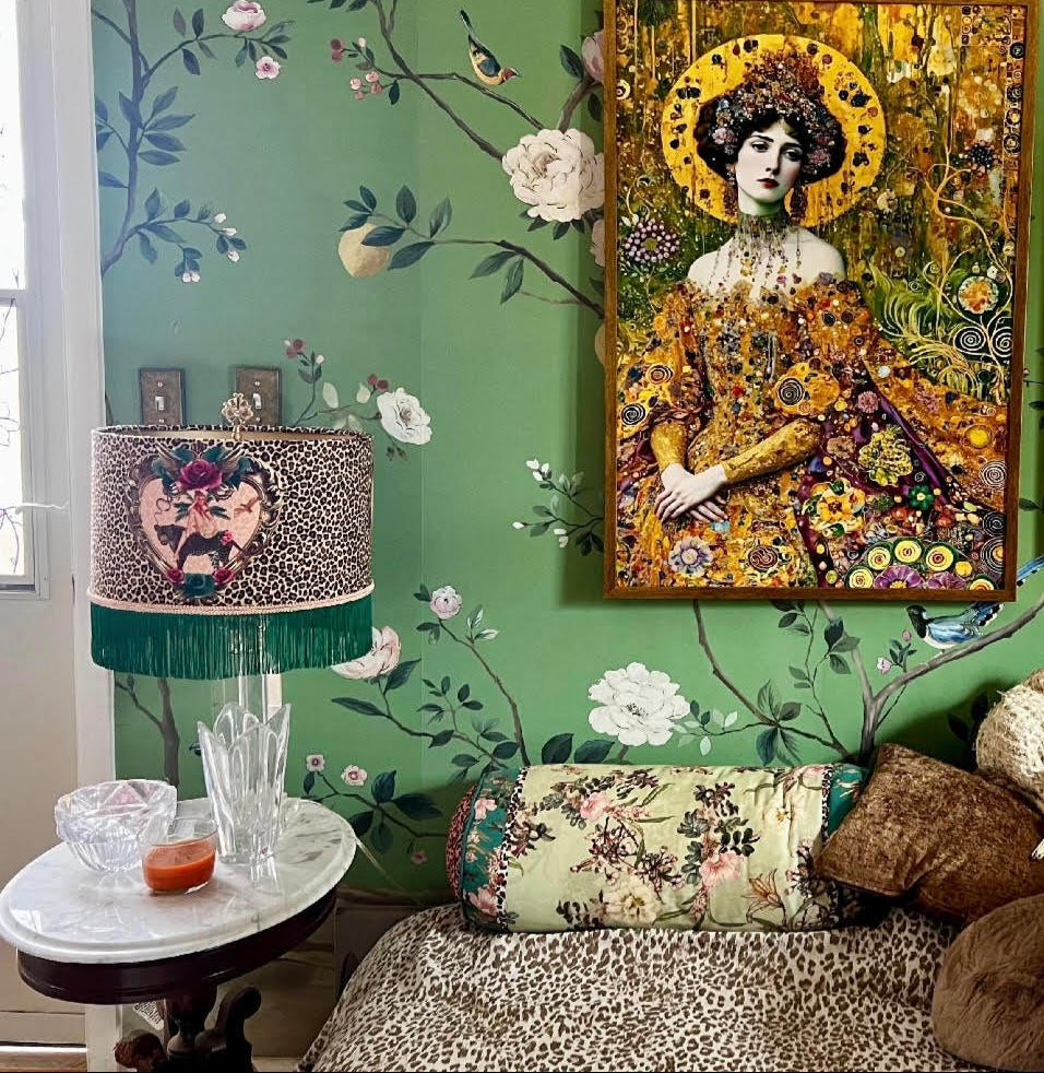 Tiger Rose Fringed Lampshade