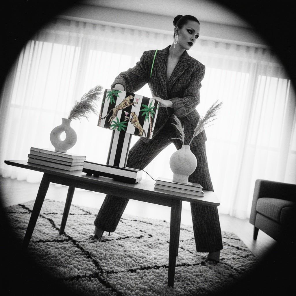 Cocktail Cheetah Black & White Striped Table Lamp