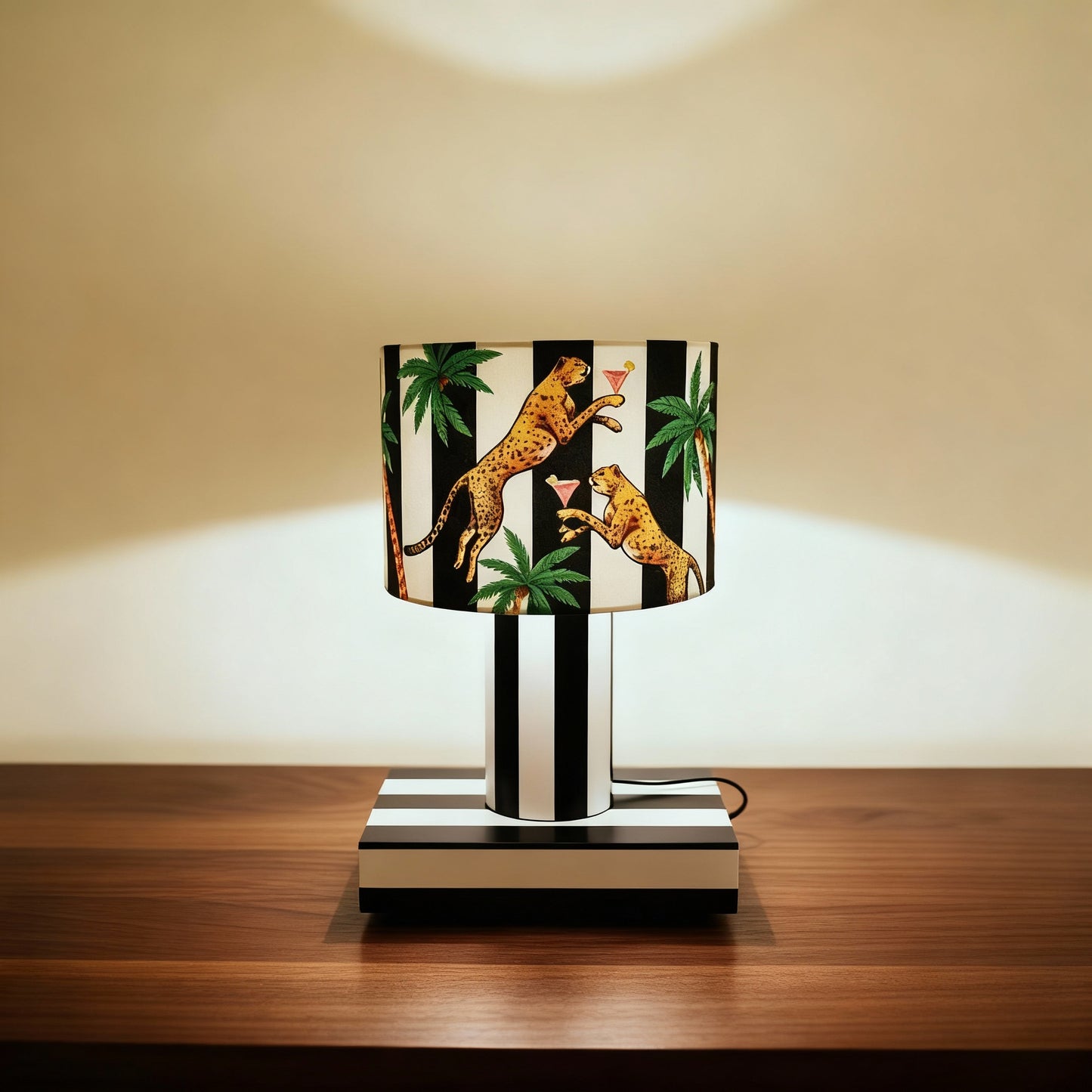 Cocktail Cheetah Black & White Striped Table Lamp
