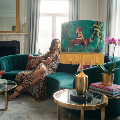 Queen K Jungle Walk Green Tassel Fringed Drum Lampshade