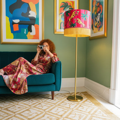 Cocktail Cheetah Tassel Velvet Drum Lampshade Pink and Red Stripe