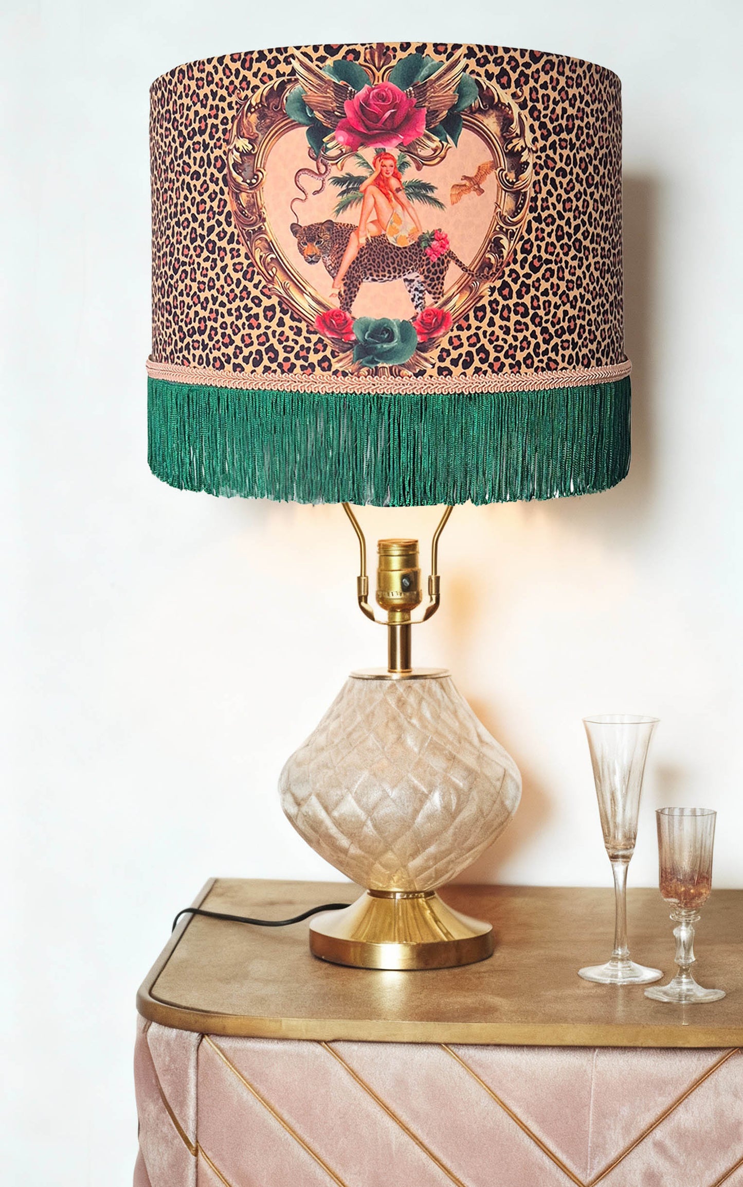 Tiger Rose Leopard print Fringed Lampshade