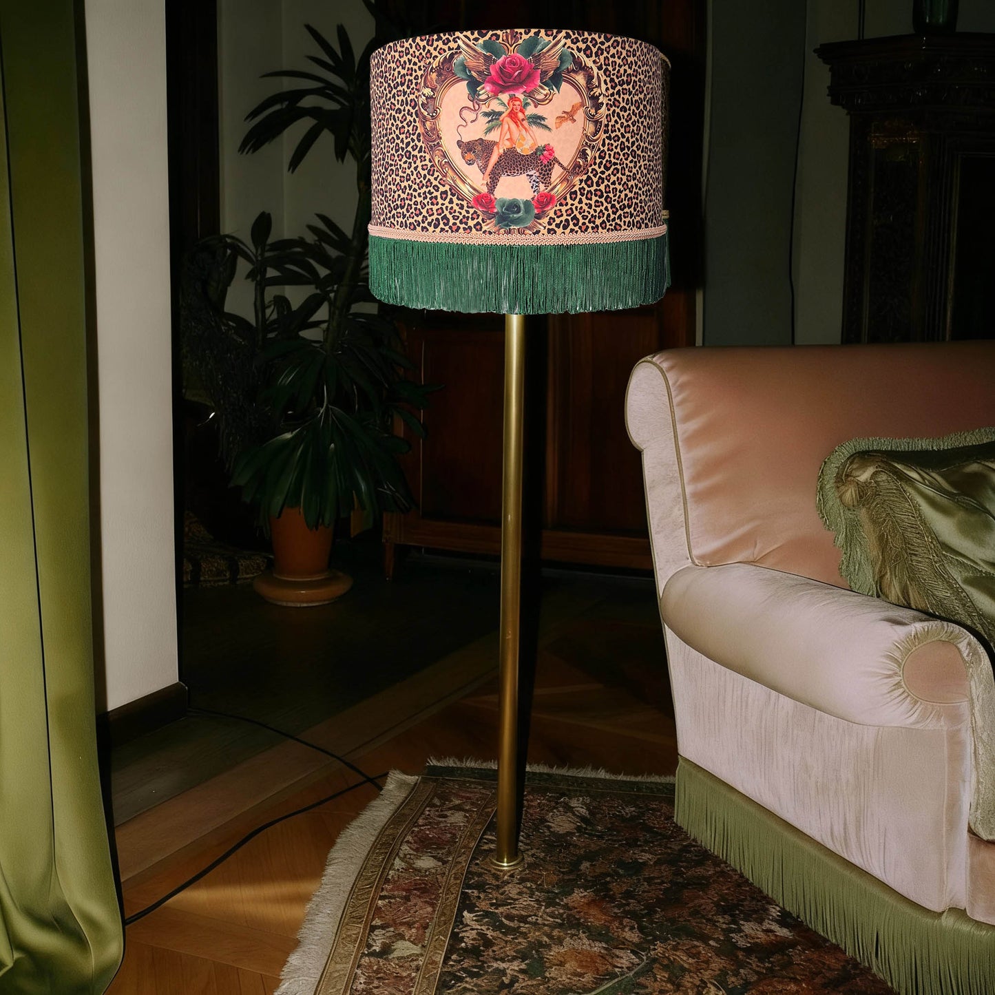 Tiger Rose Leopard print Fringed Lampshade