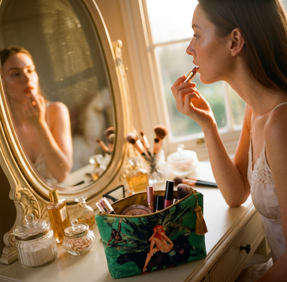 Jungle Green Velvet Cosmetics Purse