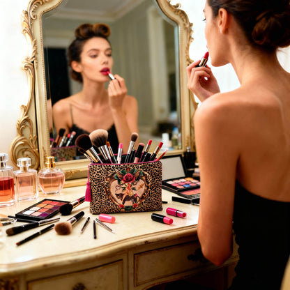 Tiger Rose Leopard Velvet Cosmetics Purse