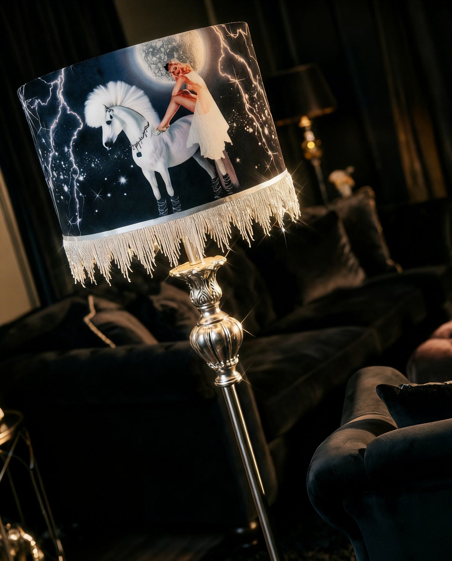 Celestial Goddess Beaded Fringe Lampshade