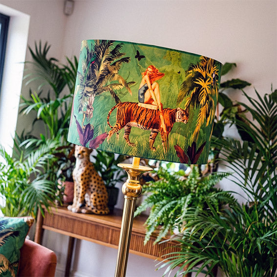 Queen K Jungle Walk Drum Lampshade Green