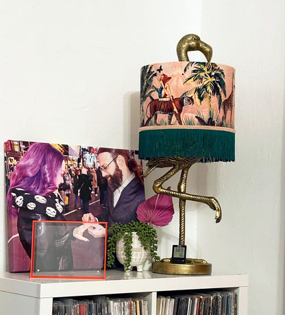 Jungle Walk Pink Fringed Drum Lampshade